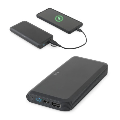 BECKER 10. Power bank 10'000 mAh em ABS reciclado (100 rABS) com carregador wireless super rápido 15W